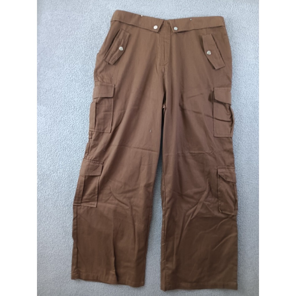 PRETTYLITTLETHING NWT BROWN MULTI-POCKET CARGO PANTS — US 14